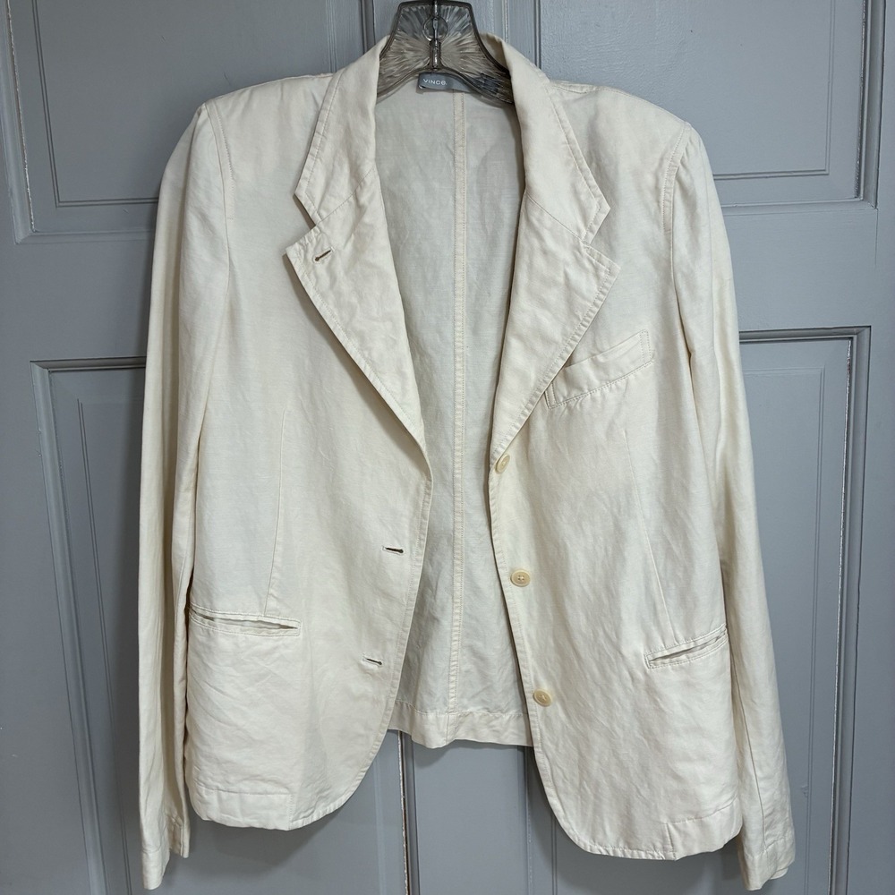 Vince Womens Blazer Beige Size 8 Lightly padded Classic Tailored Fit Casual